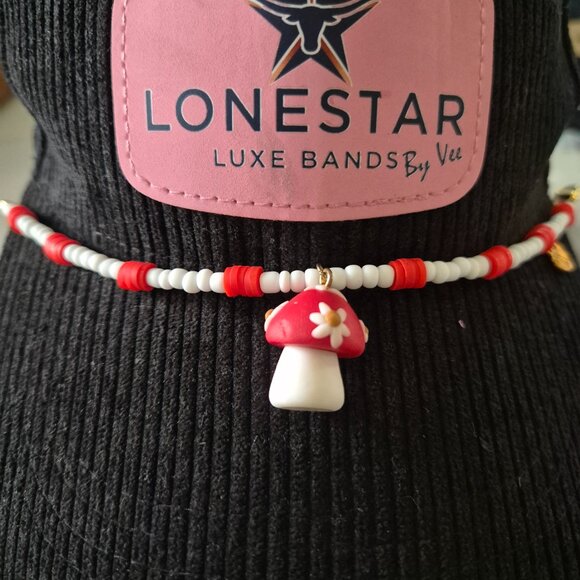 Handmade Beaded Hat Band – Mushroom Charm Cottagecore Western Accessory - Picture 4 of 4